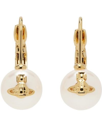 Vivienne Westwood Gold & White Gia Drop Earrings - Metallic