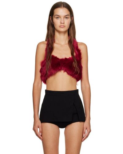 Puppets and Puppets Red Halter Faux-fur Camisole - Black