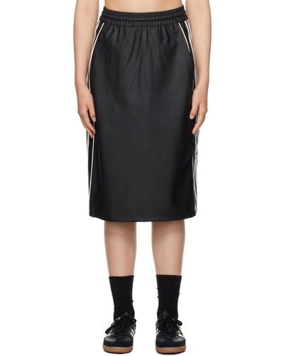 adidas Originals Striped Faux-leather Midi Skirt - Black