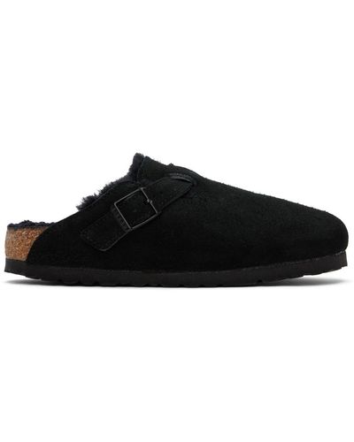 Birkenstock Sabots étroits boston à doublure en peau retournée - Noir