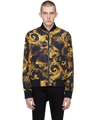 Versace Black & Yellow Watercolor Couture Reversible Bomber Jacket