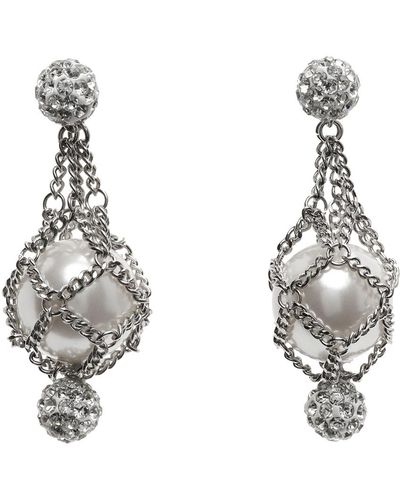 Givenchy Boucles d'oreilles argentées à perle et à ornements facettés - Métallisé