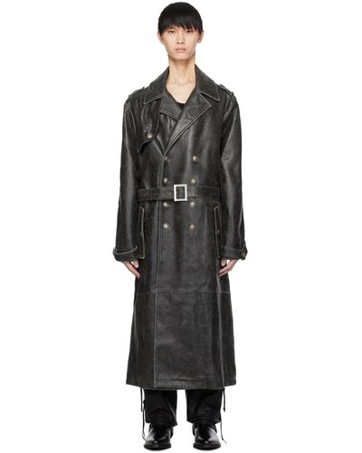 Guess USA Crackle Leather Trench Coat - Black