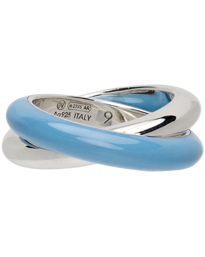 Bottega Veneta Enamel Interlocked Ring - Blue
