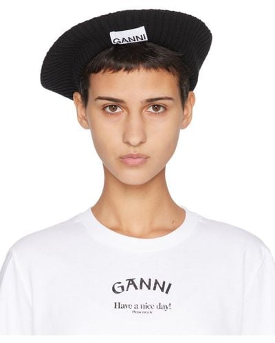 Ganni ウール リブニット ベレー帽 - ホワイト