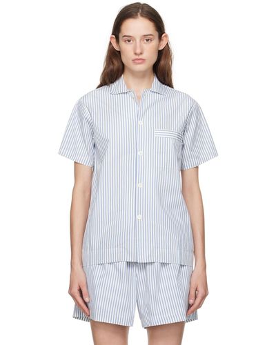 Tekla Chemise de pyjama à manches courtes blanc et bleu
