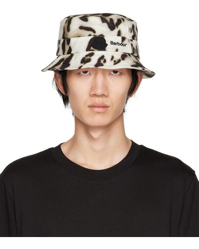 Moncler Genius Beige Barbour Leopard Print Waxed Bucket Hat - Black