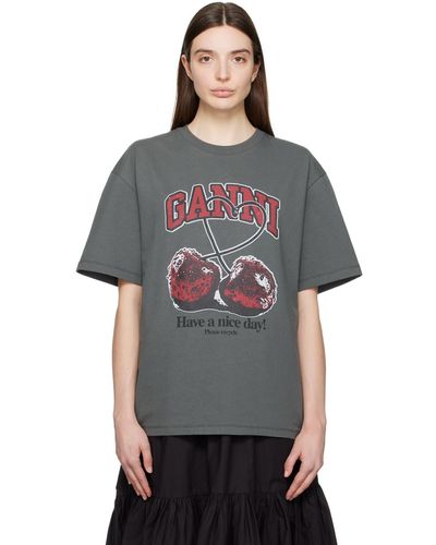 Ganni Future Grey Relaxed Cherry T-shirt