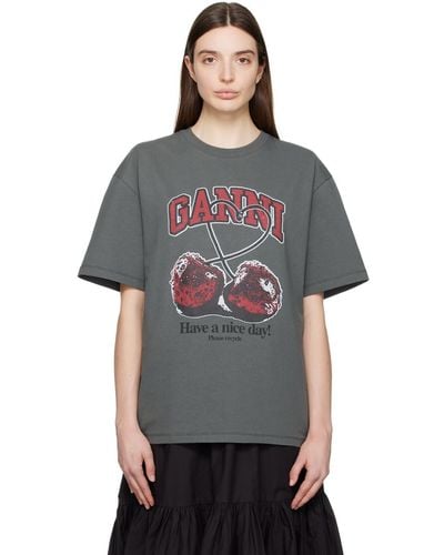 Ganni T-shirt gris à image à logo
