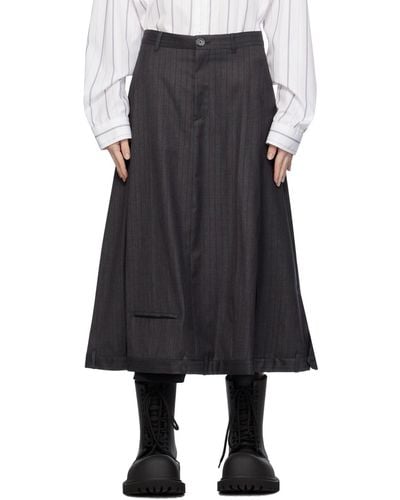 Balenciaga グレー ストライプ ミディアムスカート - ブラック