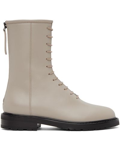 LEGRES Leather Combat Boots - Grey