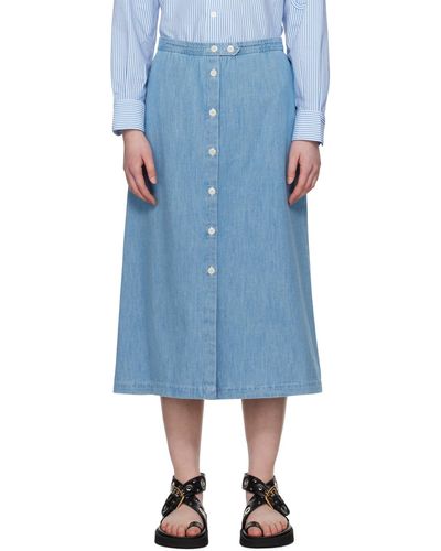 A.P.C. Deauville Denim Midi Skirt - Blue