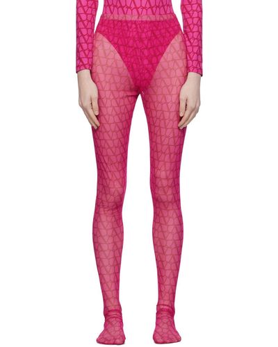 Valentino Pink Toile Iconographe Tights - Red