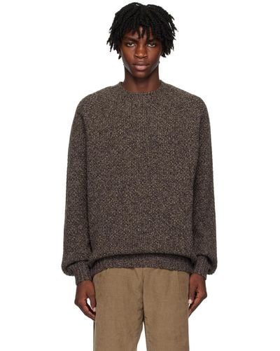 Sunspel Brown Chunky Sweater - Black