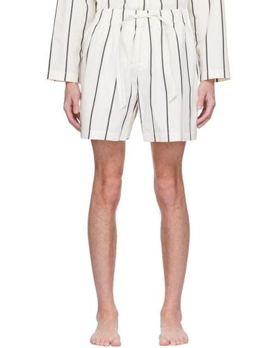 Tekla Off- Striped Pajama Shorts - White