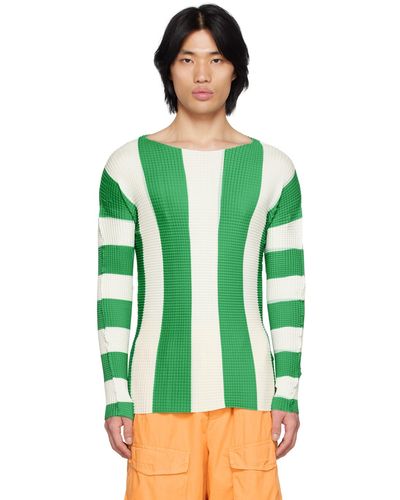Sunnei ーン&ホワイト プリーツ ストライプ Tシャツ - グリーン