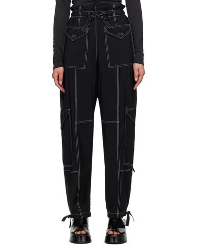 Ganni Pantalon taille-haute à coutures contrastantes - Noir