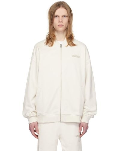HUGO Off-white Embroidered Bomber Jacket
