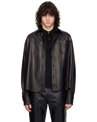 Ami Paris Embossed Leather Jacket - Black