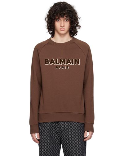 Balmain バーガンディ フロックロゴ スウェットシャツ - ブラウン