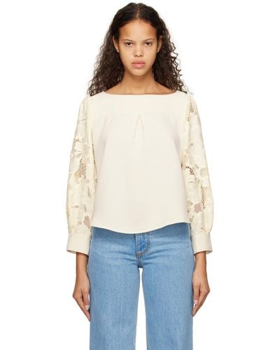 See By Chloé Off-white Embroidered Blouse - Blue