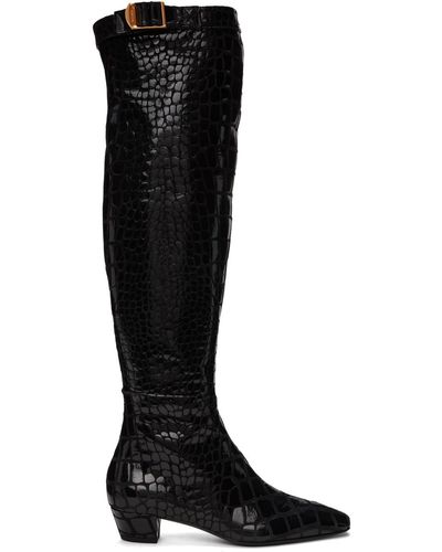 Tom Ford Bottes noires en cuir à motif imprimé