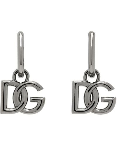 Dolce & Gabbana Hoop Earrings With Dg Logo Pendants - Metallic