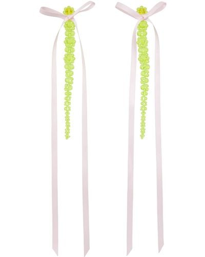 Simone Rocha Green & Pink Bow Ribbon Drip Earrings - Black