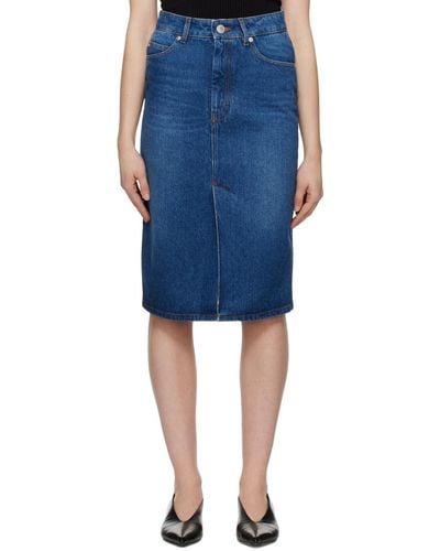 Ami Paris Blue Faded Denim Midi Skirt