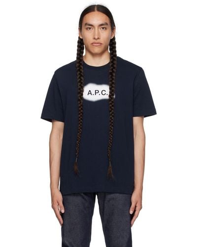 A.P.C. ネイビー ロゴプリント Tシャツ - ブルー
