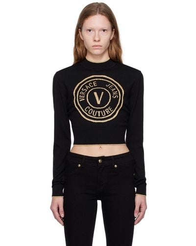 Versace レターvエンブレム セーター - ブラック