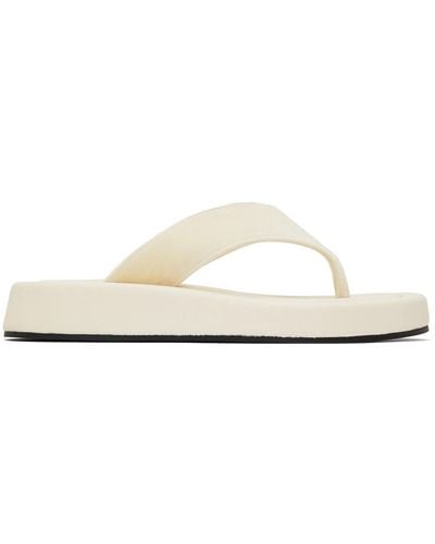 The Row Ginza Leather And Velvet Platform Flip Flops - White
