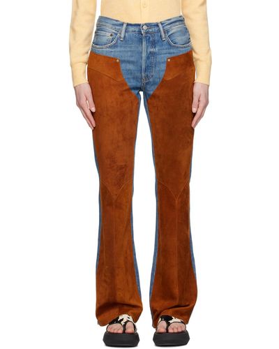 Acne Studios Blue Panelled Leather Trousers