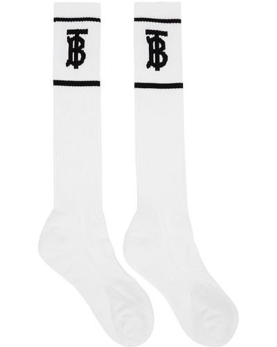 Burberry Chaussettes hauteur genou monogram hes à logo - Blanc