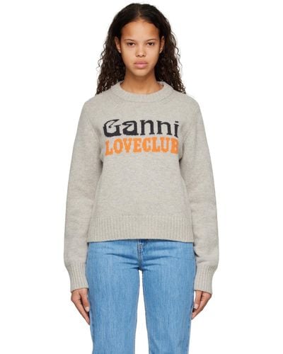 Ganni グレー グラフィック セーター - ナチュラル