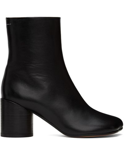 MM6 by Maison Martin Margiela Leather Ankle Boots - Black