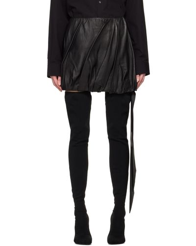 Helmut Lang Mini-jupe noire en cuir à ourlet bouffant