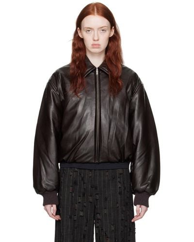Acne Studios Brown Coated Faux-leather Bomber Jacket - Black