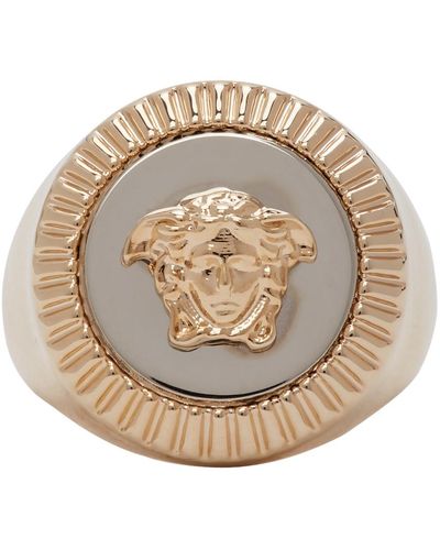 Versace Gold & Silver Guilloché Medusa Signet Ring - Multicolor