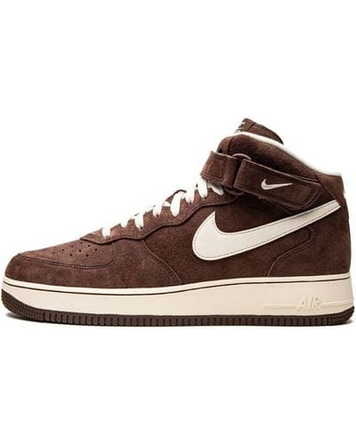 Nike Air Force 1 Logo-embroidered Leather Mid-top Trainers - Brown