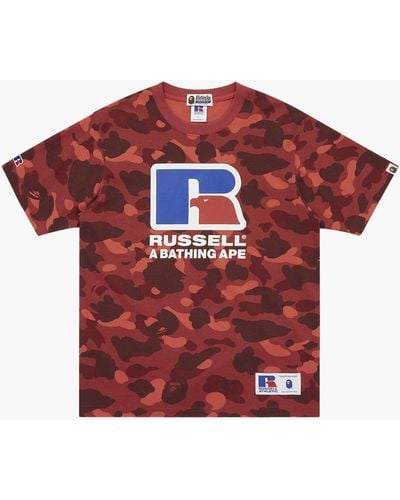 A Bathing Ape Color Camo T-shirt "russell Athletic" - Red