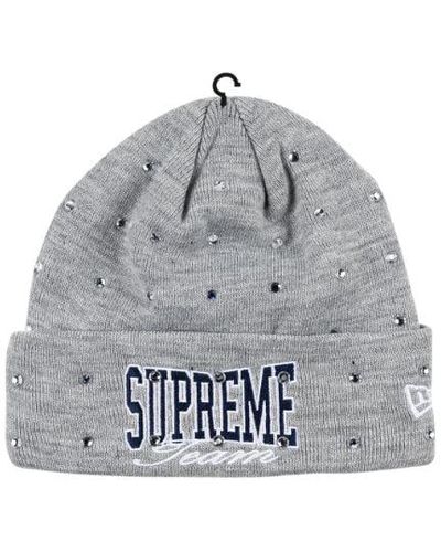 Supreme New Era Rhinestone Beanie "heather Grey" - Black