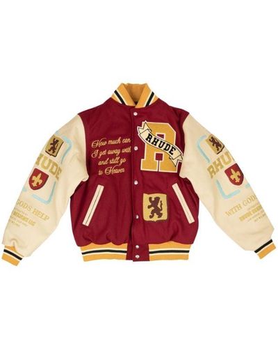 Rhude Le Valley Varsity Jacket "bordoux And Creme" - Red