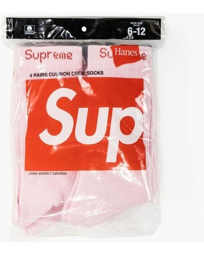 Supreme Hanes Crew Socks 4-pack "fw 21" - Pink