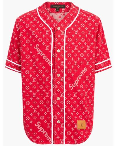 Supreme Denim Baseball Shirt "louis Vuitton/ss17" - Pink