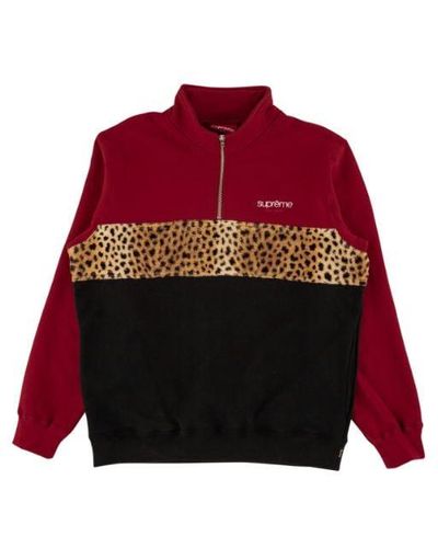 Supreme Leopard Panel Half Zip Sweatshirt "fw 18" - Red