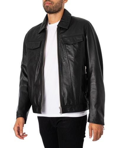 Antony Morato Pocket Slim Fit Leather Jacket - Black