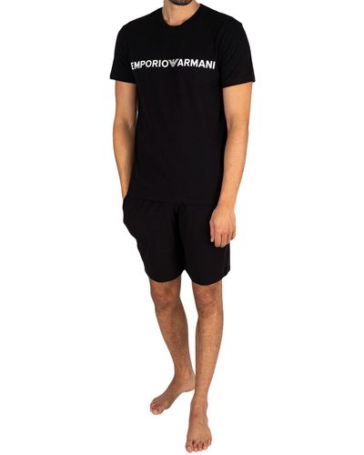 Emporio Armani Brand Graphic Pajama Set - Black