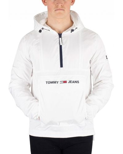 Tommy Hilfiger Classic White Nylon Shell Solid Popover Jacket