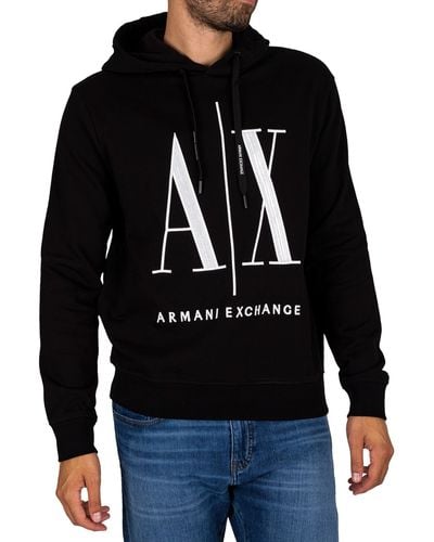 Armani Exchange Icon Logo Hooded Sweatshirt - Black